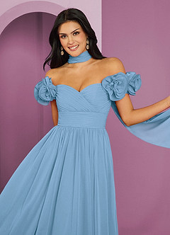 Barbie ♥ Azazie Vestidos de damas de honor Vestido de Azul Acero de Gasa de Corte en A Convertible con Vestidos sin tirantes image4