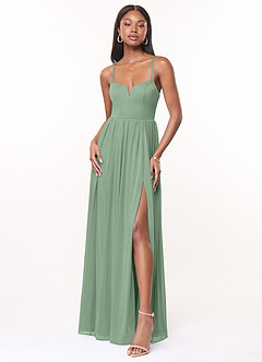 Azazie Marsol Bridesmaid Dresses Matcha A-Line Corset Mesh Dress image1
