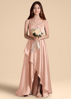 Azazie Prisha Junior Robe Trapèze en Satin extensible Plissée Or Rose image6