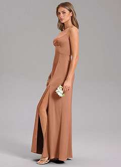 Azazie Feby Brautjungfernkleider A-Linie One-Shoulder Stretch-Satin Kleid Bronzer image5