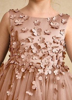 Azazie Lana vestidos de niña de las flores Vestido de Champán Rosado de Satin Mate de Corte En A con Sin mangas image6