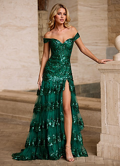 Jenna Green Ruffled Glitter Mermaid Prom Dress image4