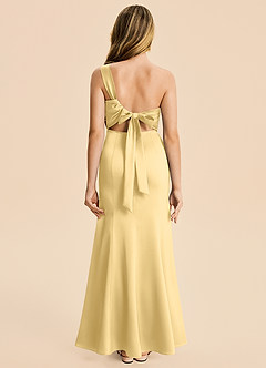 Azazie Ren Junior Butter A-Line Pleated Stretch Satin Dress image1