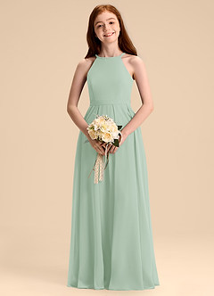 Azazie Arianthe Junior Agave A-Line Pleated Chiffon Dress image7