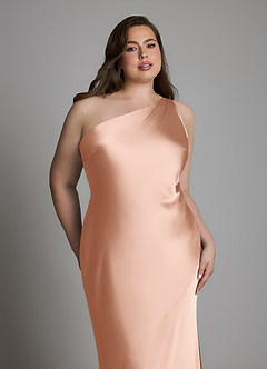 Azazie Juniper Bridesmaid Dresses Rose Gold Mermaid One Shoulder Stretch Satin Dress image11