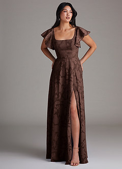 Azazie Bondi Brudepigekjoler En streg Sideslids Blomsterudbrændthed Gulv-længde Kjole image4