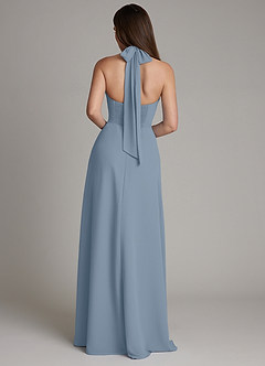 Azazie Myra Vestidos de damas de honor Vestido de Azul Polvoriento de Gasa de Corte en A con Cuello Alto image2