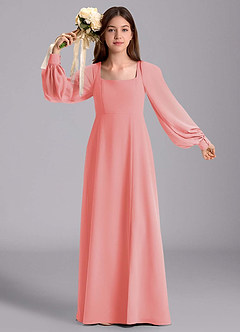 Azazie Bondi Junior Robe Trapèze en Mousseline de soie Blouson Corail image5