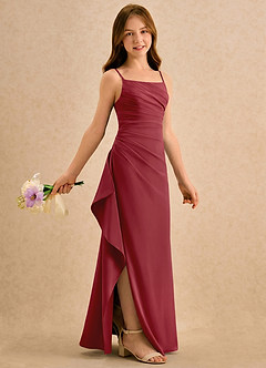 Azazie Cannoli Girls Formal Flower Girl Dresses Pomegranate A-Line Pleated Chiffon Dress image1