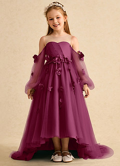 Azazie Karrie vestidos de niña de las flores Vestido de Mora de Tul de Corte En A con Con mangas image1