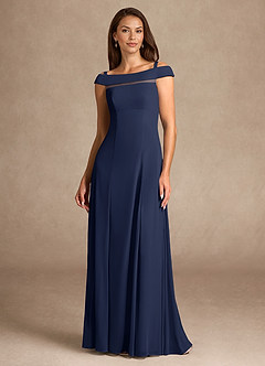 Azazie Ewa Mother of the Bride Dresses Dark Navy A-Line Off the Shoulder Mesh Dress image5