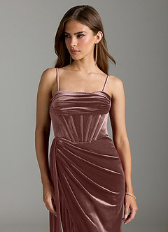 Azazie Amyra Bridesmaid Dresses Espresso Sheath Off the Shoulder Velvet Convertible Dress image2