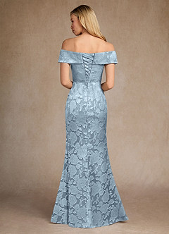 Azazie Canton Mother of the Bride Dresses Sky Blue Mermaid Off the Shoulder Floral Burnout Dress image4