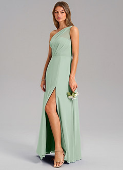 Azazie Phaedra Bridesmaid Dresses Agave A-Line One Shoulder Chiffon Dress image5