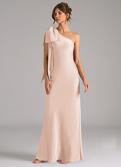 Azazie Capri Bridesmaid Dresses Blushing Pink Mermaid One Shoulder Stretch Satin Dress image4