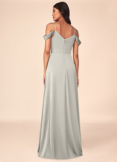 Azazie Ocean Bridesmaid Dresses Pebble A-Line V-Neck Pleated Stretch Satin Dress image2