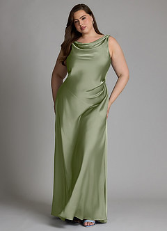 Azazie Nerine Bridesmaid Dresses Pistachio A-Line Pleated Stretch Satin Dress image7