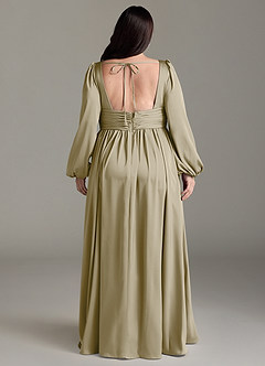 Azazie Norah Bridesmaid Dresses Moss Green A-Line Stretch Satin Dress image8