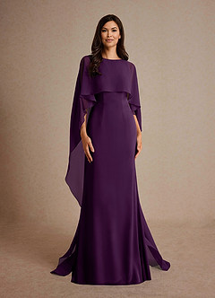 Azazie Milfred Mother of the Bride Dresses Grape Sheath Boatneck Stretch Satin Dress image5