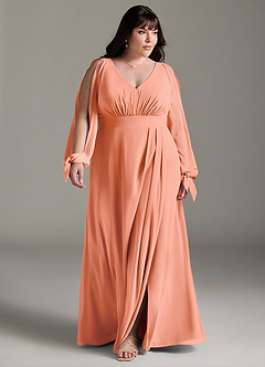 Azazie Matilda Brautjungfernkleider A-Linie Langarm Chiffon Kleid Sonnenuntergang image14