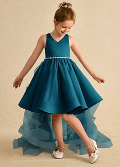 Azazie Julietta Abiti da Ragazza di Fiori Abito Principessa in Tulle Convertibile Blu Inchiostro image5