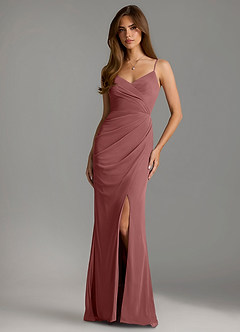 Azazie Maci Bridesmaid Dresses Amethyst Sheath Pleated Mesh Dress image1