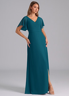 Azazie Ambrosia Robes de demoiselle d'honneur Robe Trapèze en Mousseline de soie Plissée Bleu Encre image4