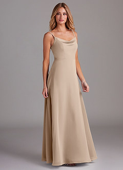 Azazie Daenerys Bridesmaid Dresses Taupe A-Line Cowl Chiffon Dress image5