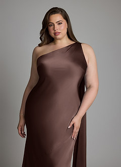 Azazie Juniper Bridesmaid Dresses Ganache Mermaid One Shoulder Stretch Satin Dress image12
