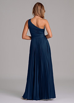 Azazie Lyrica Bridesmaid Dresses Dark Navy A-Line One Shoulder Stretch Satin Dress image8