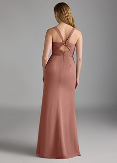 Azazie Mero Brautjungfernkleider Etui Plissee Chiffon Kleid Zedernrose image3