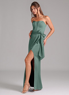 Azazie Jamie Bridesmaid Dresses Eucalyptus A-Line Strapless Stretch Satin Convertible Dress image4