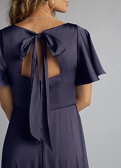 Azazie Kimber Bridesmaid Dresses Stormy A-Line Ruched Stretch Satin Dress image5