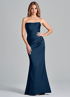 Azazie Olea Jurken voor bruidsmeisjes Converteerbaar Jurk van Stretch Satijn met Zeemeermin Strapless Donkere Marine image1