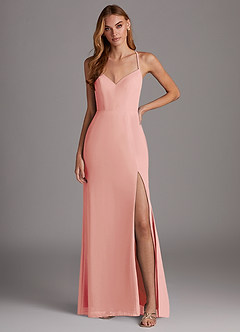 Azazie Manila Vestidos de damas de honor Vestido de Rosetón de Gasa de Corte Recto con Cuello en V image1