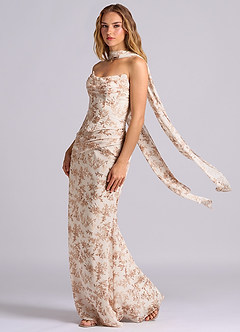 Azazie Sorrel Bridesmaid Dresses Pink Fern Floral Mermaid Corset Chiffon Dress image3