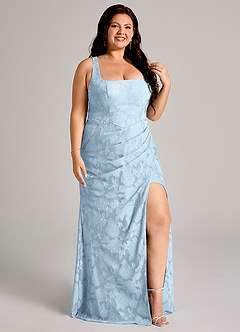 Azazie Mero Brudtärnklänningar Klä av Tubklänning i Blommig Utbrändhet Plisserad Himmelsblå image10