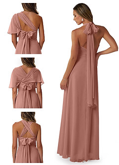 Azazie Fifi Vestidos de damas de honor Vestido de Rosa De Cedro de Gasa de Corte en A Convertible con Sin tirantes image8