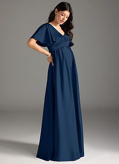 Azazie Verna Maternity Bridesmaid Dresses A-Line Ruched Stretch Satin Floor-Length Dress image6