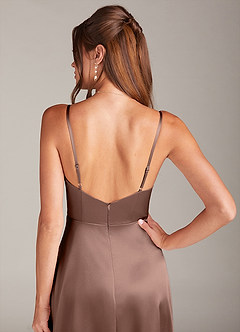 Azazie Sarella Brautjungfernkleider A-Linie mit Taschen Metallischer Satin Kleid Espresso image5
