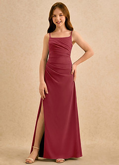 Azazie Cannoli Girls Formal Flower Girl Dresses Pomegranate A-Line Pleated Chiffon Dress image5