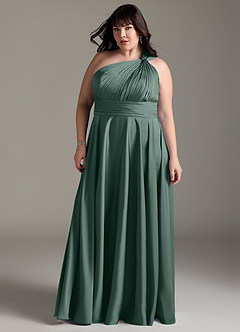 Azazie Charlize Bridesmaid Dresses Eucalyptus A-Line One Shoulder Stretch Satin Dress image13