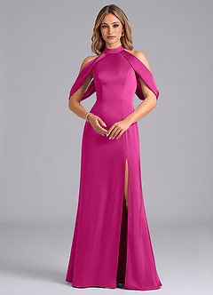 Azazie Bonny Bridesmaid Dresses Fuchsia Mermaid Off the Shoulder Stretch Satin Dress image4
