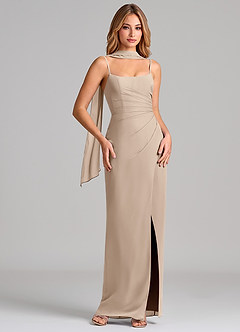 Azazie Calandra Suknie dla druhen Osłona Pofałdowany Szyfon Do ziemi Sukienka image1