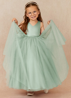 Azazie Marybell Flower Girl Dresses Agave A-Line Bow Tulle Dress image3