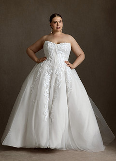 Azazie Sonnet Wedding Dresses Diamond White Ball-Gown Strapless Lace Dress image4