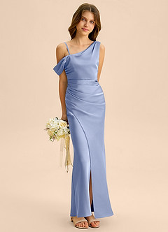 Azazie Madelyn Junior Abito Tubino in Raso Elasticizzato a Spalla Scoperta Ghiaccio image4