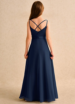 Azazie Umina Girls Formal Flower Girl Dresses Dark Navy A-Line Pleated Matte Satin Dress image2