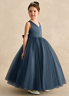 Azazie Peanut Abiti da Ragazza di Fiori Abito A-Line in Tulle Cinturino Blu Nettuno image2