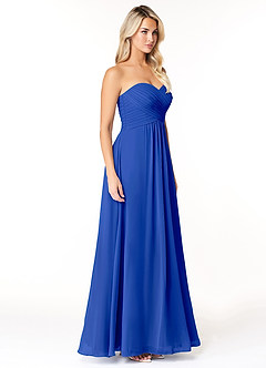 Azazie Yazmin Vestidos de damas de honor Vestido de Azul Real de Gasa de Corte en A Convertible con Escote de Corazón image5